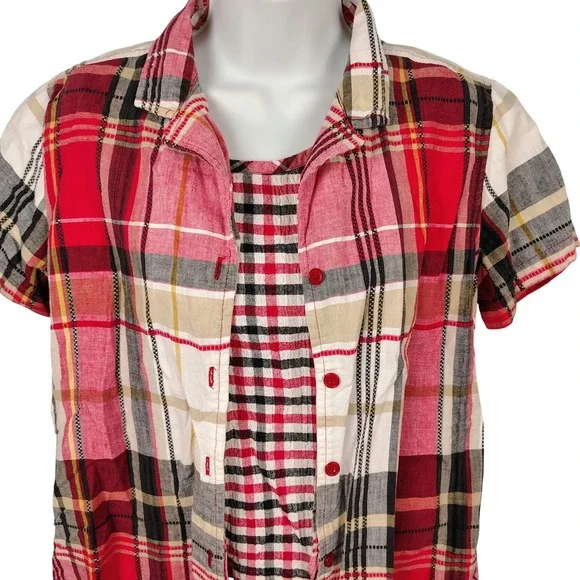 Cabin Creek Women Petite Medium Red Plaid 2 Piece Shirt and Tank Set cottagecore