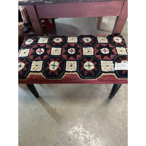 PRIMITIVE  COUNTRY HOOKED STAR DECORATIVE BENCH By PARK DESIGNS Folk Art