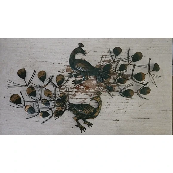 Pair Of MCM Vtg Peacock Wall Art Hanger Metal Mid Century Modern Hanging Decor