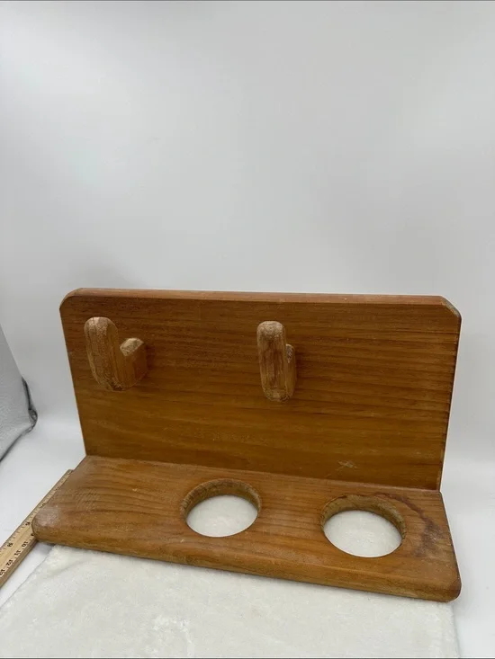 Vintage Wooden Wall Hook Shelf with Two Cup Holders - Brown