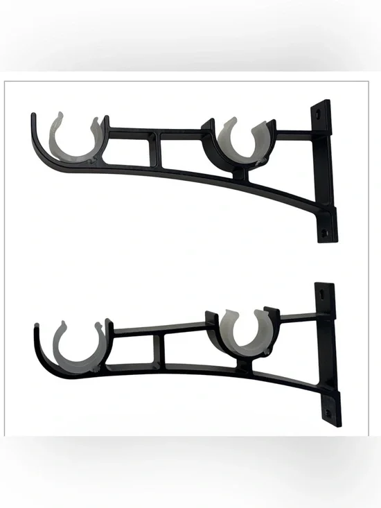 Black Double Rod Wall Bracket Set with White Clip Holders