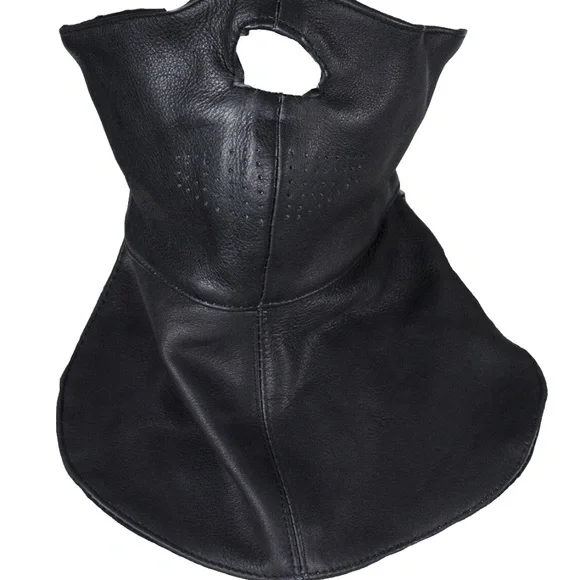 Motorcycle Black Leather Fashion Face Mask  Cover W/ Adjustable Strap