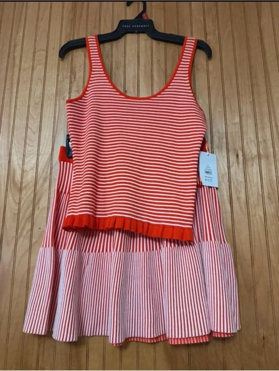 Free Assembly NWT Red & White Striped Knit Tank Top & Skirt Set Size Medium