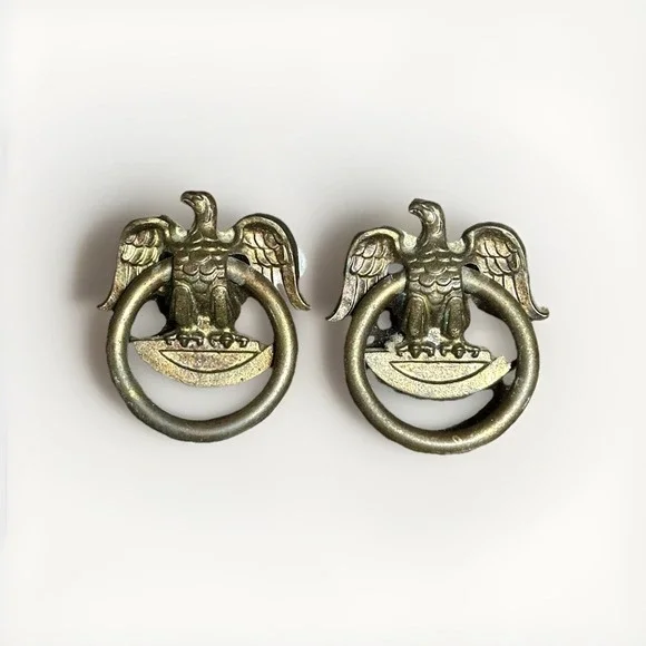 Vintage Eagle Ring Drawer Pulls Antique Brass Cabinet Hardware Pair No 8393