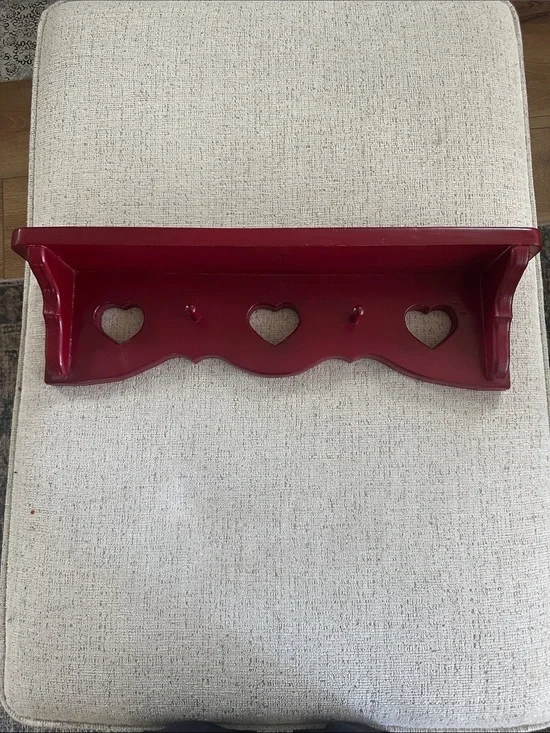 Vintage Rick Robinson Red Heart Accent Wall Shelf and Coat Hanger - 20”