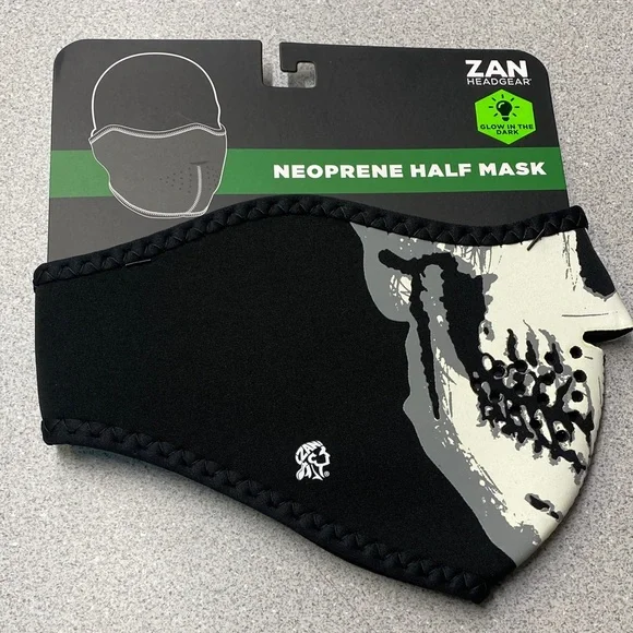 ZANheadgear Neoprene Half Mask in Black and Gray, GLOW IN THE DARK!