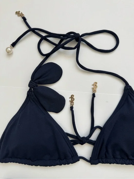 Juicy Couture Navy Bikini Set Size Small Pearl Charm