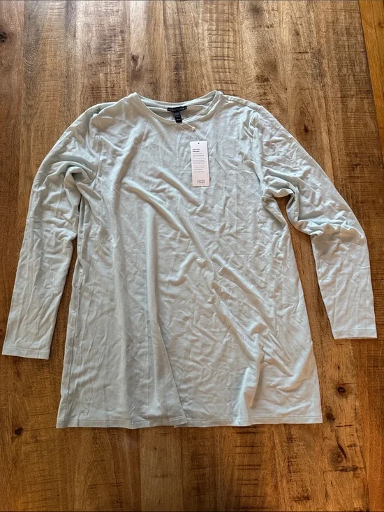 Eileen Fisher Mint Green Clear water Crewneck Tunic blouse top NEW NWT P medium