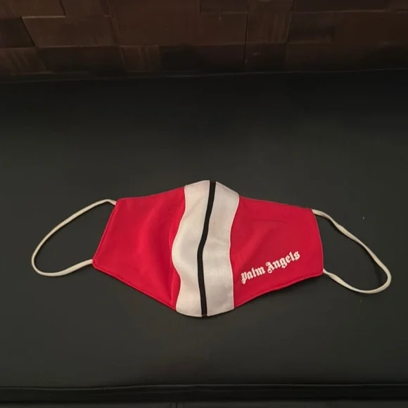 Palm Angels Red and White Mask with Black Stripe