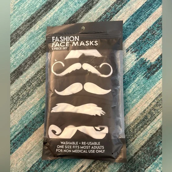 NWT pack of 5 mustache designed washable fashion face masks