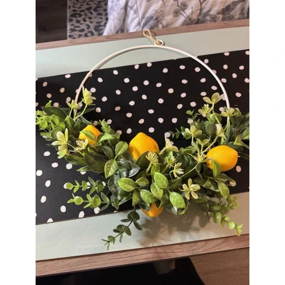 Plastic Lemon and Greenery Door Hanger, Wall hanger, Outdoor Indoor Decor 12 in