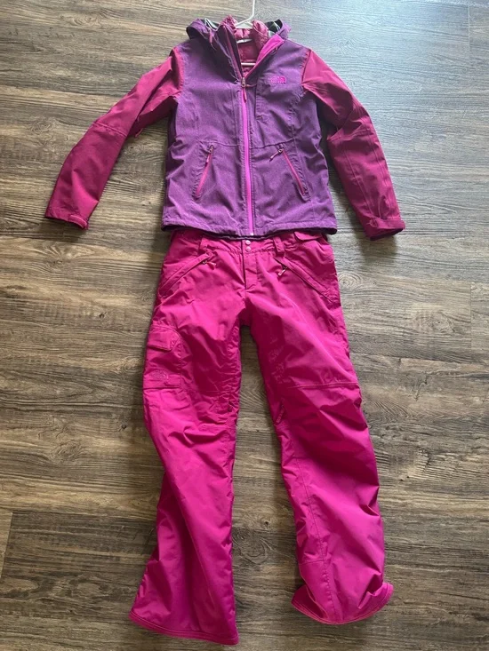 The North Face Pink and Purple Ski Jacket with Magenta Snow Pants