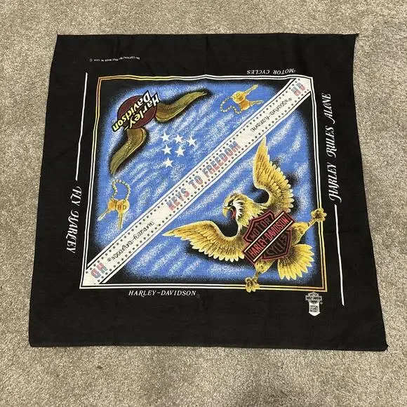Harley Davidson Motorcycles Bandana Handkerchief Eagle Black Made in USA