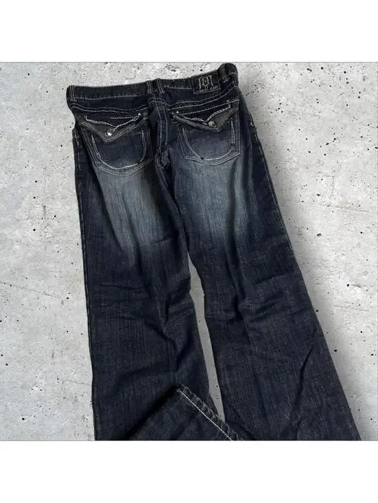 REQUEST Emo Grunge Y2K Alt Style Jeans Flare Denim Jeans Flap Pockets Size 38x30