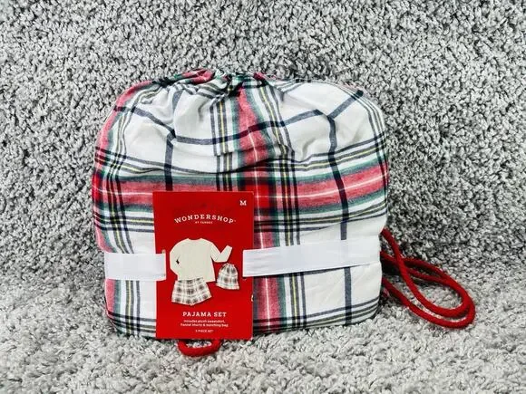 Wondershop Womens Plaid Pajama Set Three Piece Sleepwear M Shorts Sweatshirt
