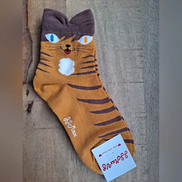 Brown and Orange Cat SocksWrapables Novelty Animal Print Crew Socks