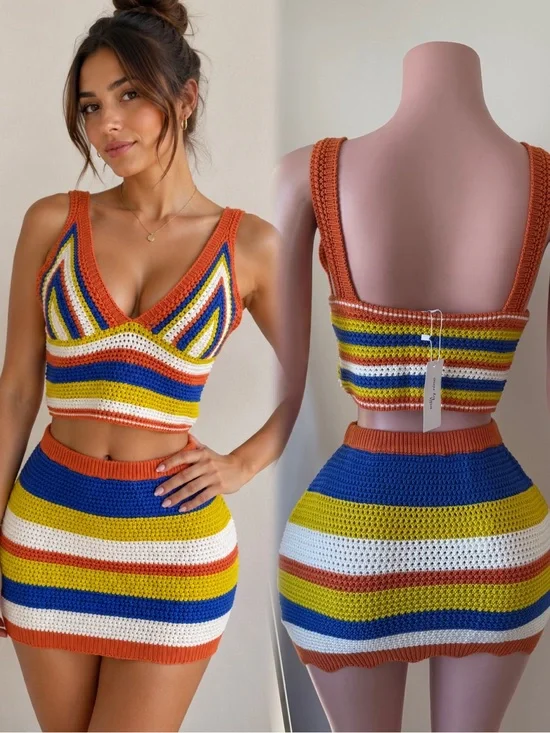 Striped Crochet Two-Piece Set