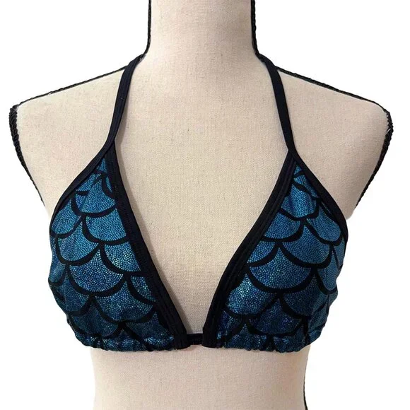 Living Dead Clothing Mermaid Bikini Top | Teal Foil Triangle Goth Swimwear