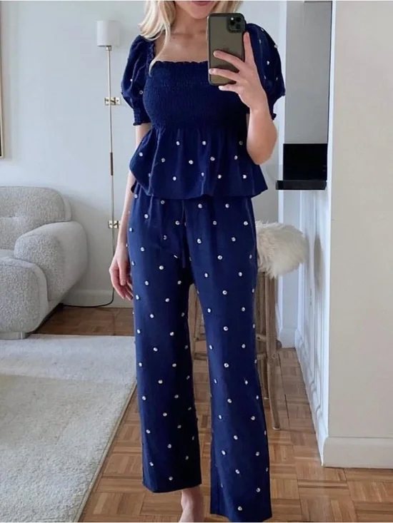 Hill House Jewel Jammie 2 Piece Matching Set Top & Pants Size XS Navy