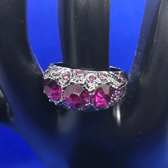 2/$28 Fuchsia Stones Gun Black Setting Ring