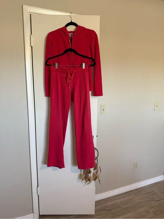 Juicy Couture Red Hoodie and Drawstring Track Pants Set