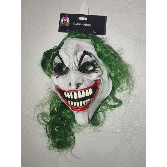Halloween Latex Mask~ Joker Clown Mask ~Green Hair~ Adult Size~ New~ With Tags