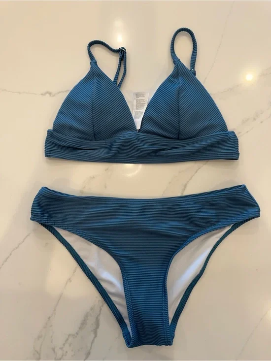Cupshe Teal Ribbed Triangle Bikini Set