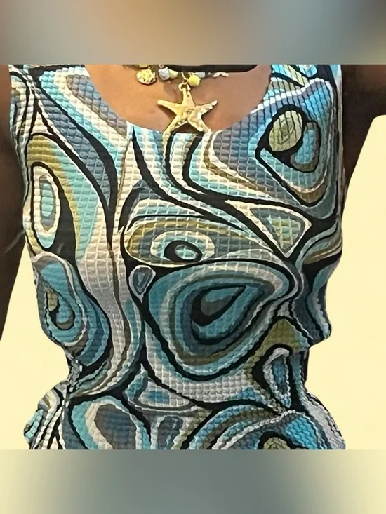Nicola Blue Green Abstract 2 Piece Tank & Oversized Button Up Set