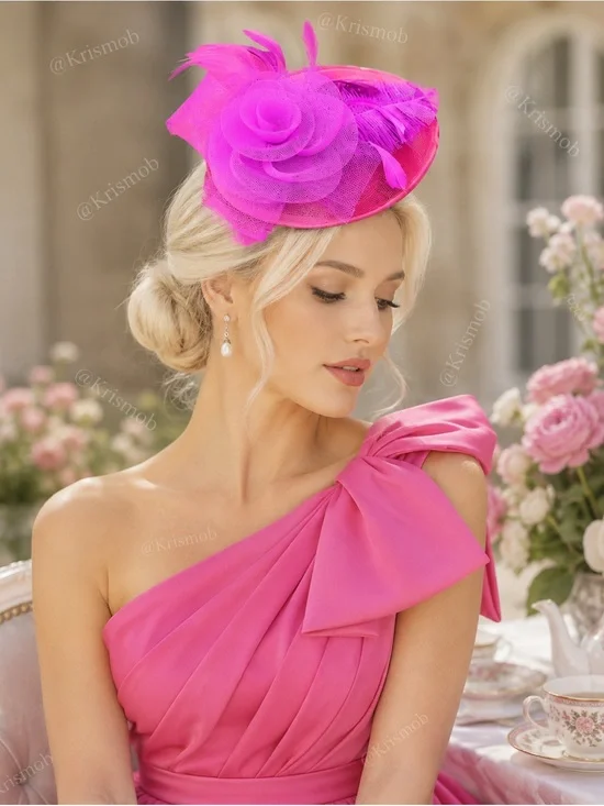 Kentucky Derby Hat Fascinator | Sinamay Floral Feather Cocktail Headpiece |