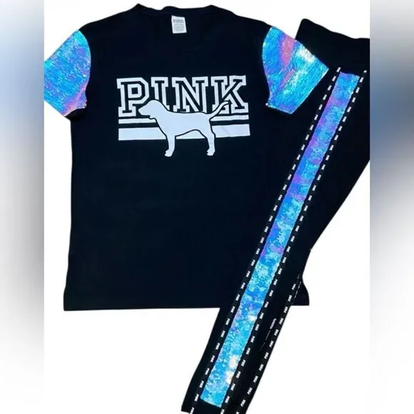 PINK VS MERMAID BLING TSHIRT / YOGA LEGGINGS OUTFIT M