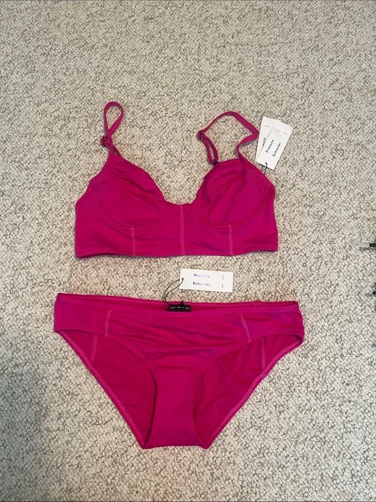 NWT Proenza Schouler Electric pink Bright Magenta Underwire Bustier Bikini Set L