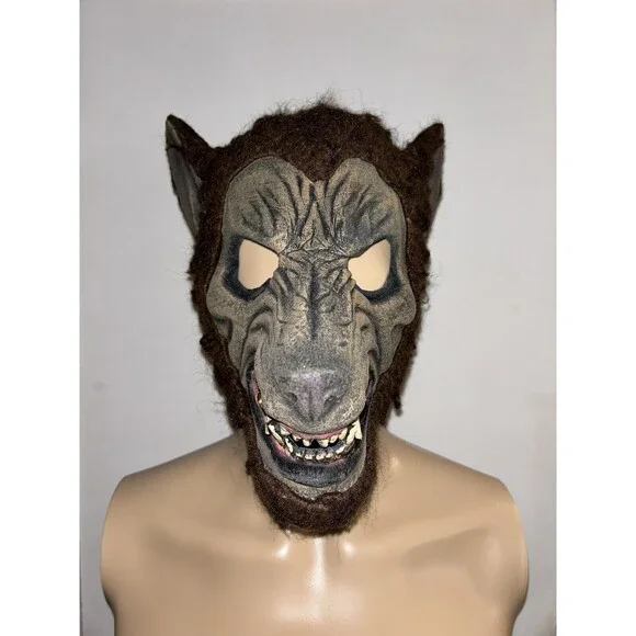 Gray Scary Latex Wolf Werewolf Mask Long Ears Overhead Adult One-Size Halloween
