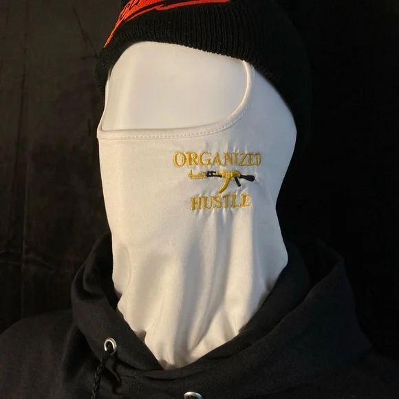 White Face Mask with Gold Embroidery