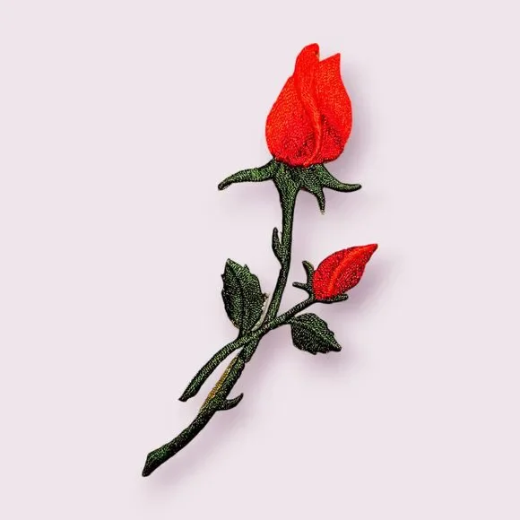 Iron On Patch-Crafts Material DIY Accessory-red rose‎ bud-flower