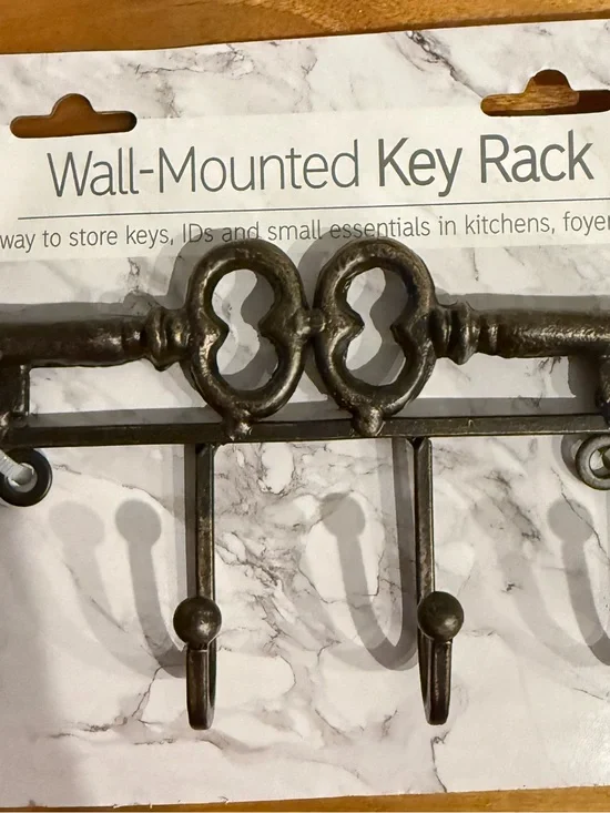 Dark Iron Wall-Mounted Key Rack with Three Hooks