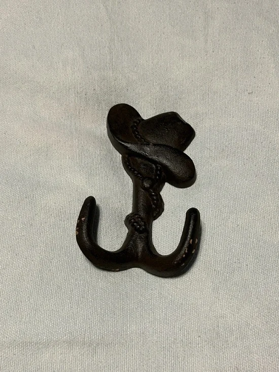 Rustic Cast Iron Cowboy Hat Hook in Dark Brown