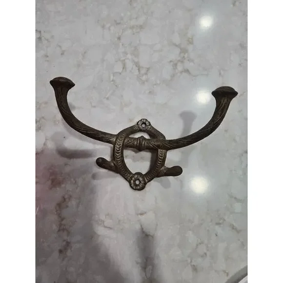 Antique Wall Mounted Cast Iron Dual Coat Hook & Hat Hall Tree Hanger Victorian
