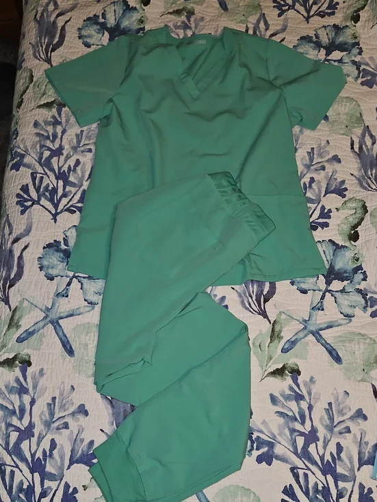 Mandala Seafoam Green Scrub Set - Two-Piece Medical Top & Pants Large Tall Pants