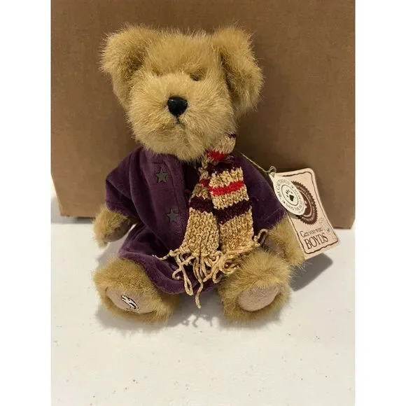 Boyds BAXTER T. BIRCH Bear w/Tag Purple Velvet Winter Coat & Scarf 8