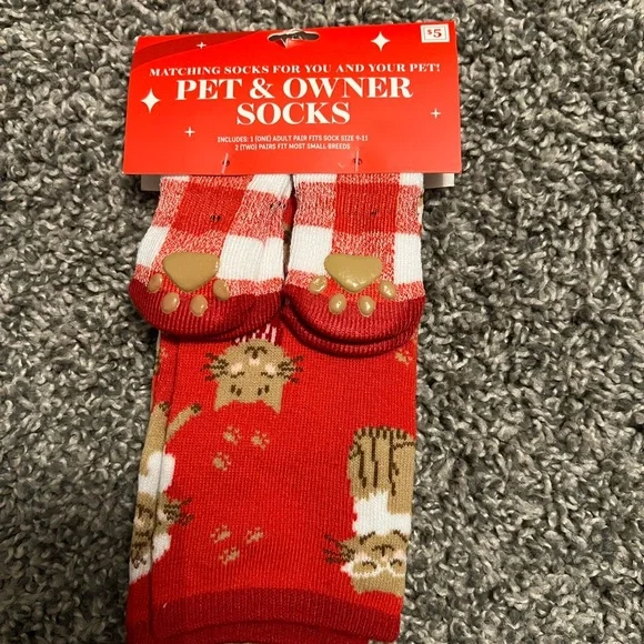 Pet & Owner Matching Socks - Red Cat Design
