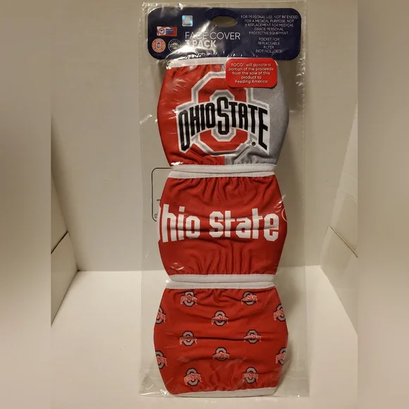 Ohio State Buckeyes Matchday 3 Pack Face Cover Mask Brand New