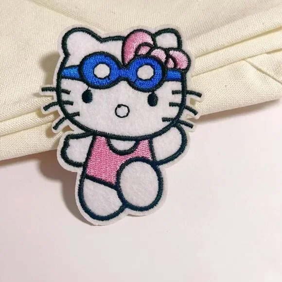 Iron on‎ patch- Pink Cute Hello Kitty with Swimming Googles. A14