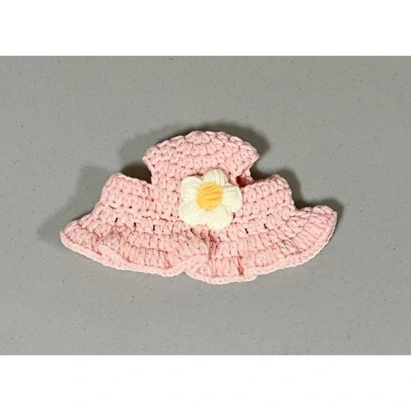 Pink Pastel Crochet Knit Daisy Flower Floral Hat Cap Bonnet for Cats Dogs Pets 🌸