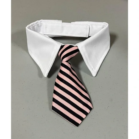 White Collar Striped Tie Cat Dog Pet Necklace Collar Costume Fashion Accessory 🎀