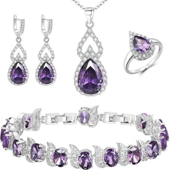 Wedding Jewelry Set for Women Bridal Bridesmaid Cubic Zirconia Necklace Earrings