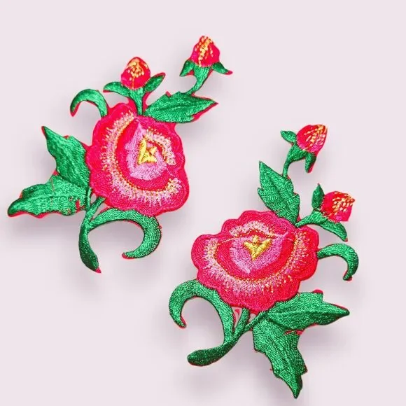 Iron On Patch-Crafts Material  Accessory-a pair of‎ pink flowers