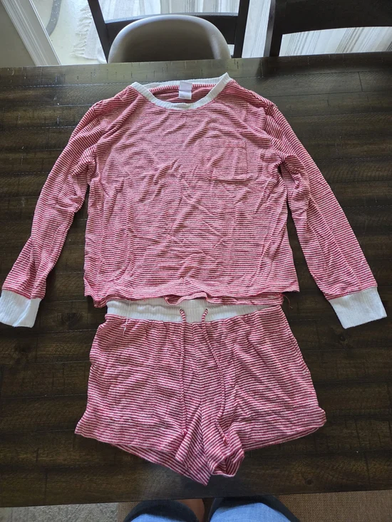 Red Stripe Pajama Set - Long Sleeve Top & Shorts