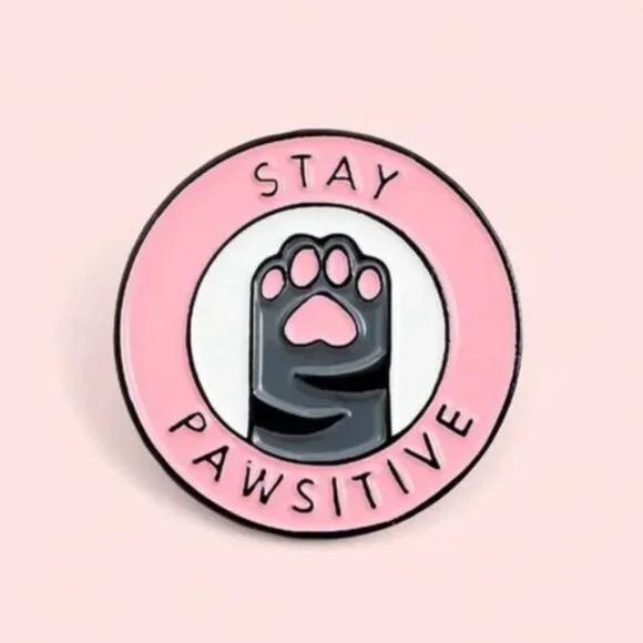 vintage Pink & Gray Enamel Lapel Pin Brooch NWT 🐈‍⬛