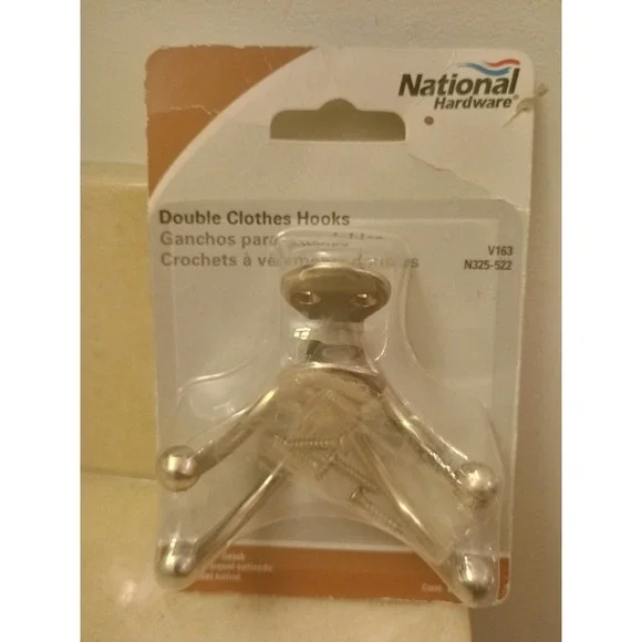 National Hardware Double Clothes Hooks Satin Nickel Finish 2-Pack