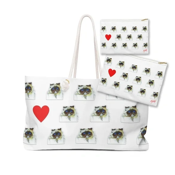 Weekender Tote Bag and 2 Zipper Pouches with Persian Cat
